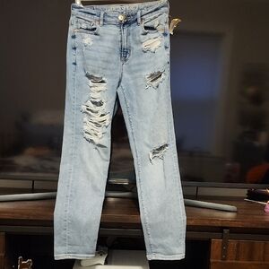 American Eagle Outfitters Ripped Light Blue Ankle Jeans